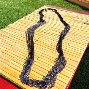 Mixed Metal Chain Long Necklace Black Silver